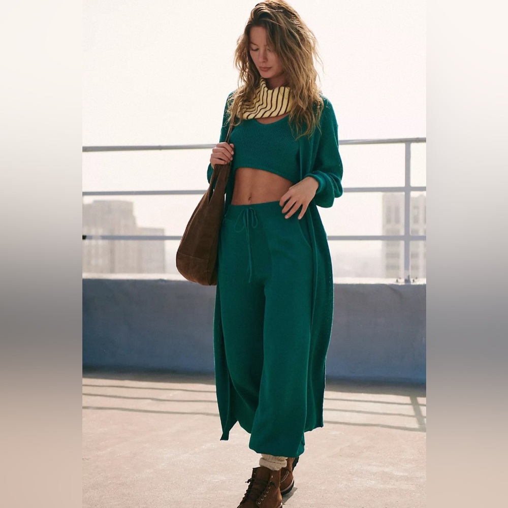 NWT Free People Livimg in This Sweater Long Teal Cardigan Size XS - Picture 1 of 9